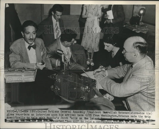 1951 Press Photo United Nations President Nasrollah Entezam in Press Interview