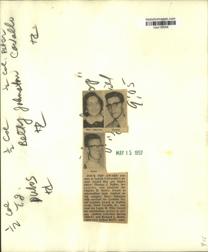 1957 Press Photo Top award winners at Loyola University's annual Award Day.