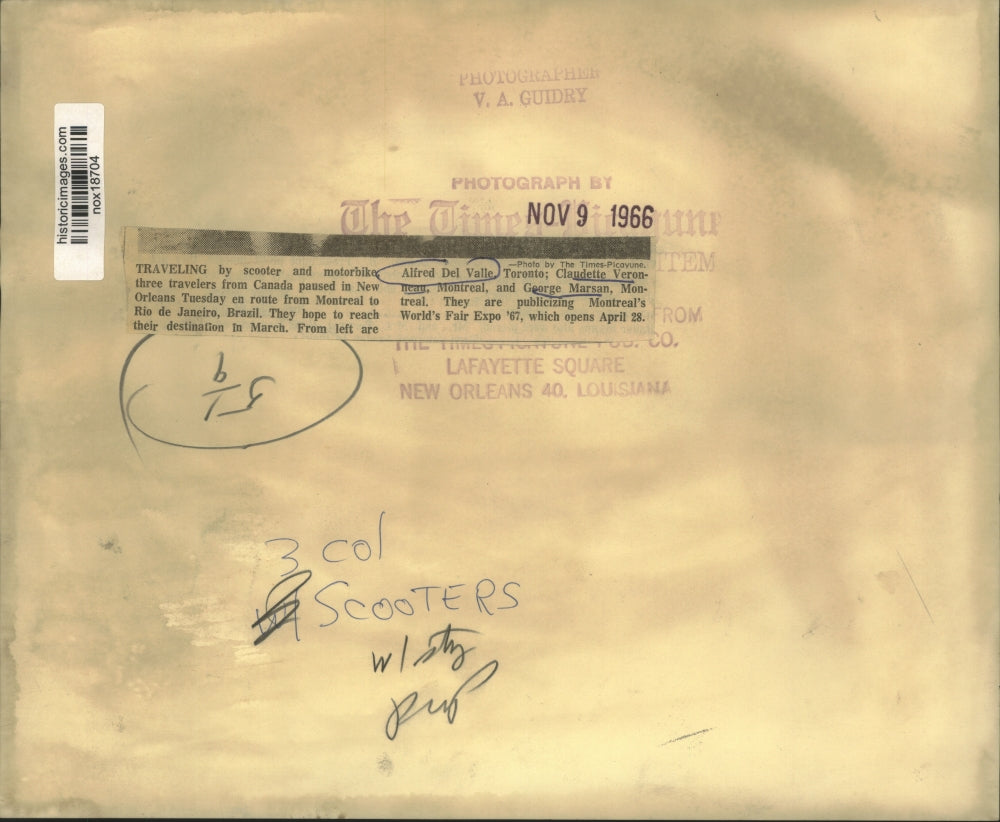 1966 Press Photo Alfred Del Valle & others traveling from Canada to Brazil