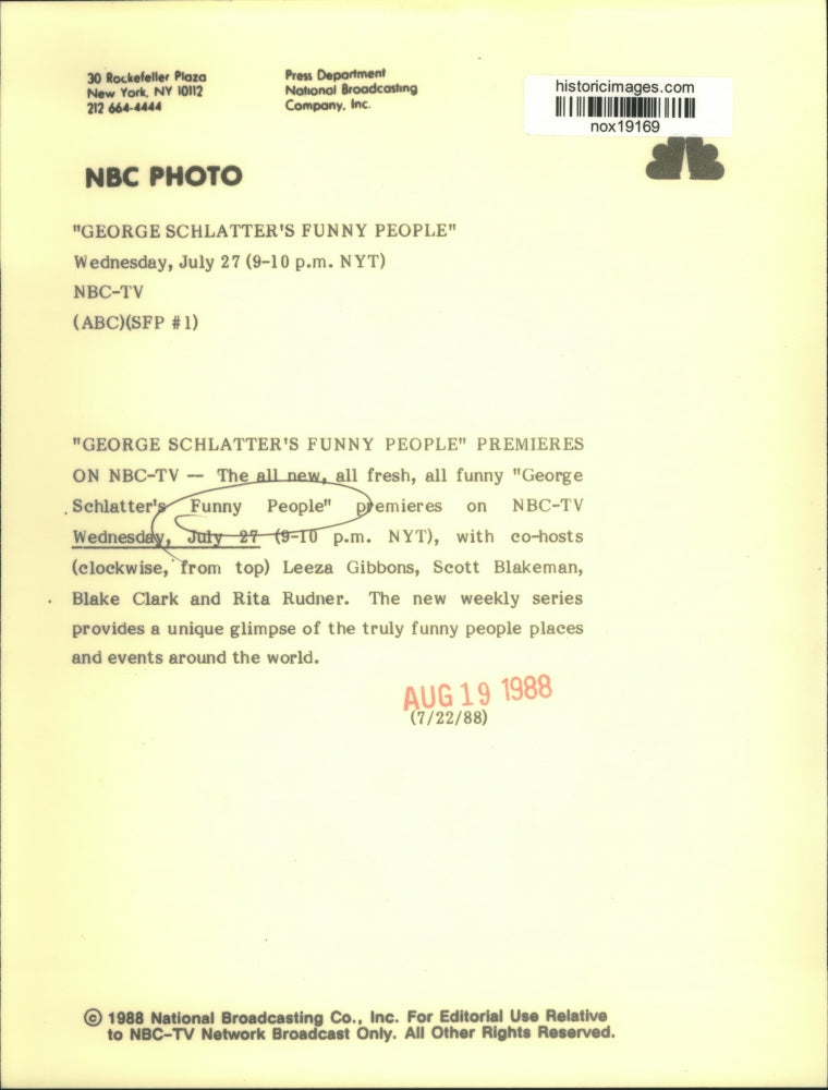 1988 Press Photo "George Schlatter's Funny People" Co-Hosts - nox19169