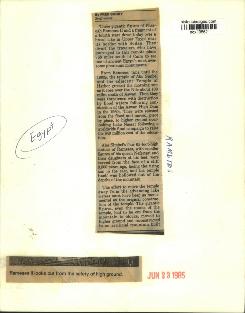 Load image into Gallery viewer, 1985 Press Photo Pharaoh Rameses II in Upper Egypt near its border with Sudan
