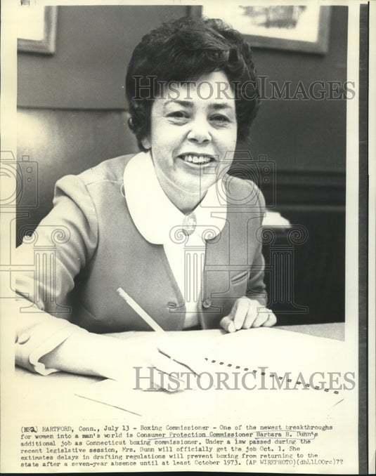 1972 Press Photo Barbara B. Dunn, new Connecticut boxing commissioner