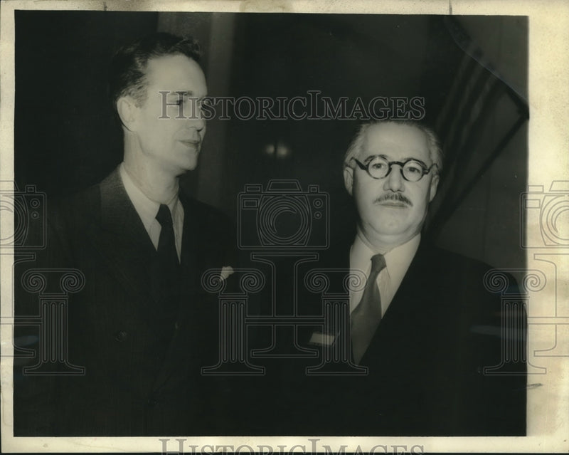 Load image into Gallery viewer, 1942 Press Photo Dr. John Englekirk congratulates Torres-Rioseco on his election
