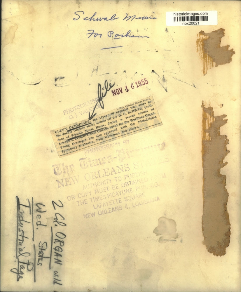 1955 Press Photo Organist Glenn Derringer at New Orleans Recital - nox20021