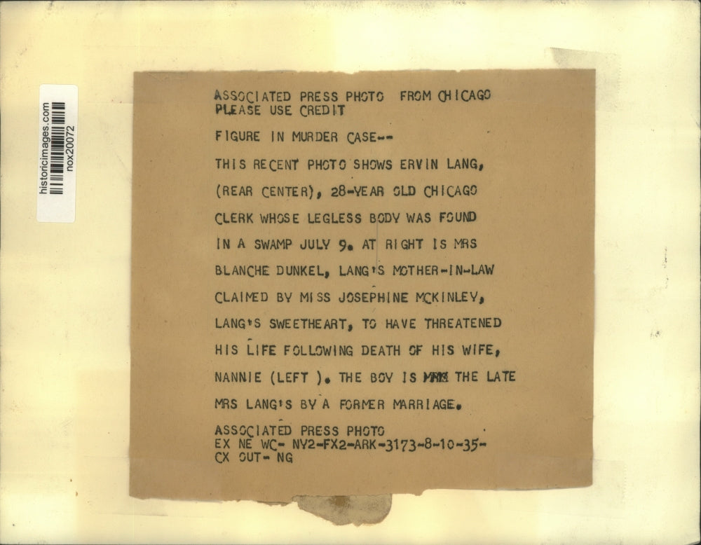 1935 Press Photo Murder Victim Ervin Lang with Family, Chicago - nox20072