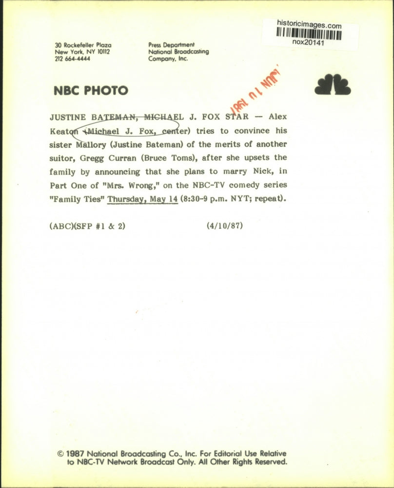 1987 Press Photo Alex Keaton, Michael J. Fox, Justine Bateman in "Family Ties"