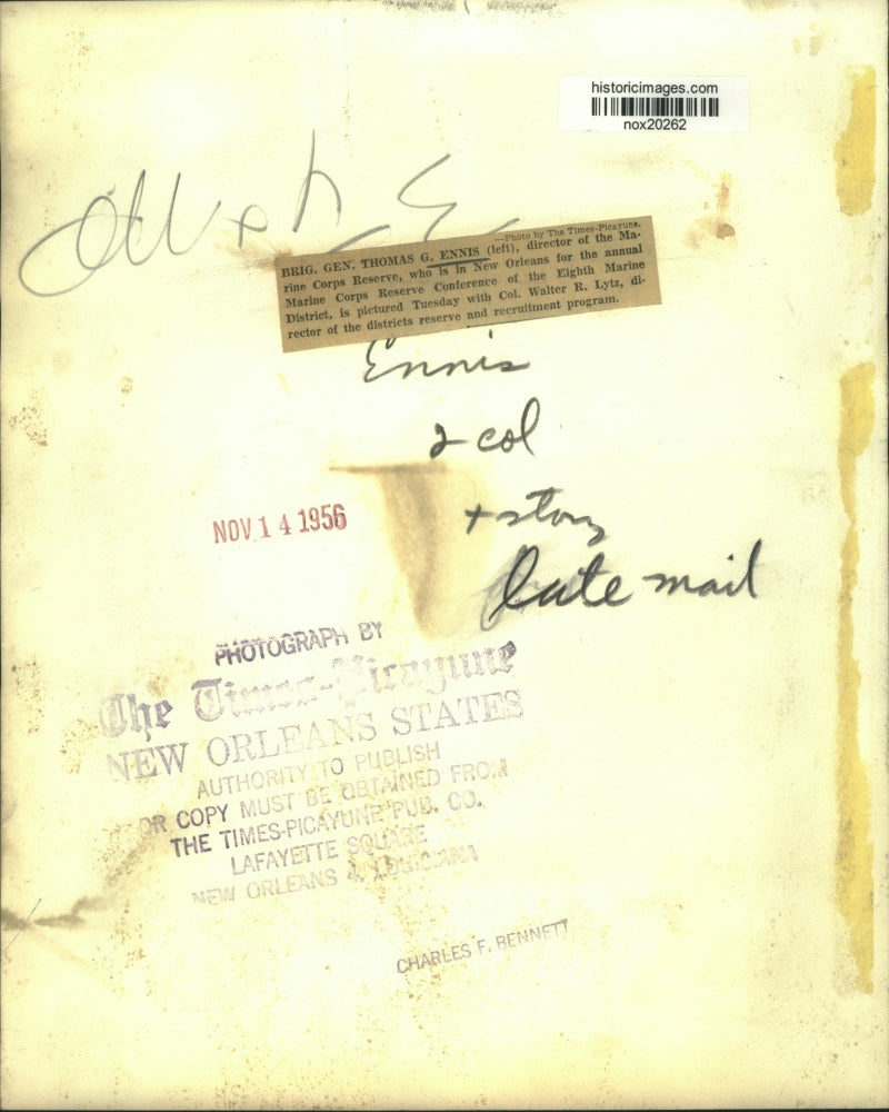 1956 Press Photo Brig. Gen. Ennis & Col. Lytz at Marine Corps Reserve conference