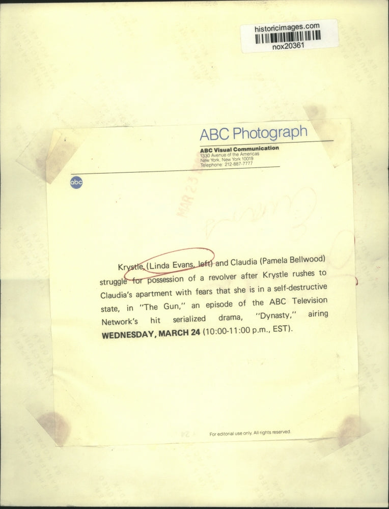 Press Photo Linda Evans & Pamela Bellwood star in "Dynasty" episode of The Gun