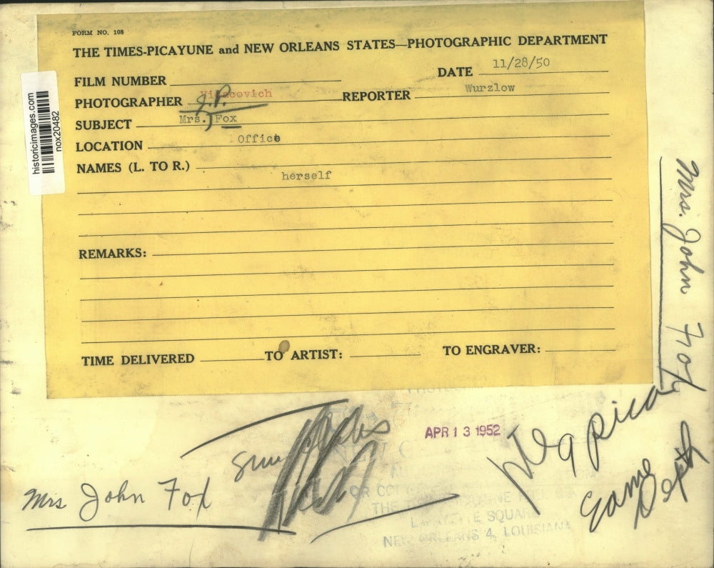 1950 Press Photo Mrs. John Fox of Louisiana - nox20482