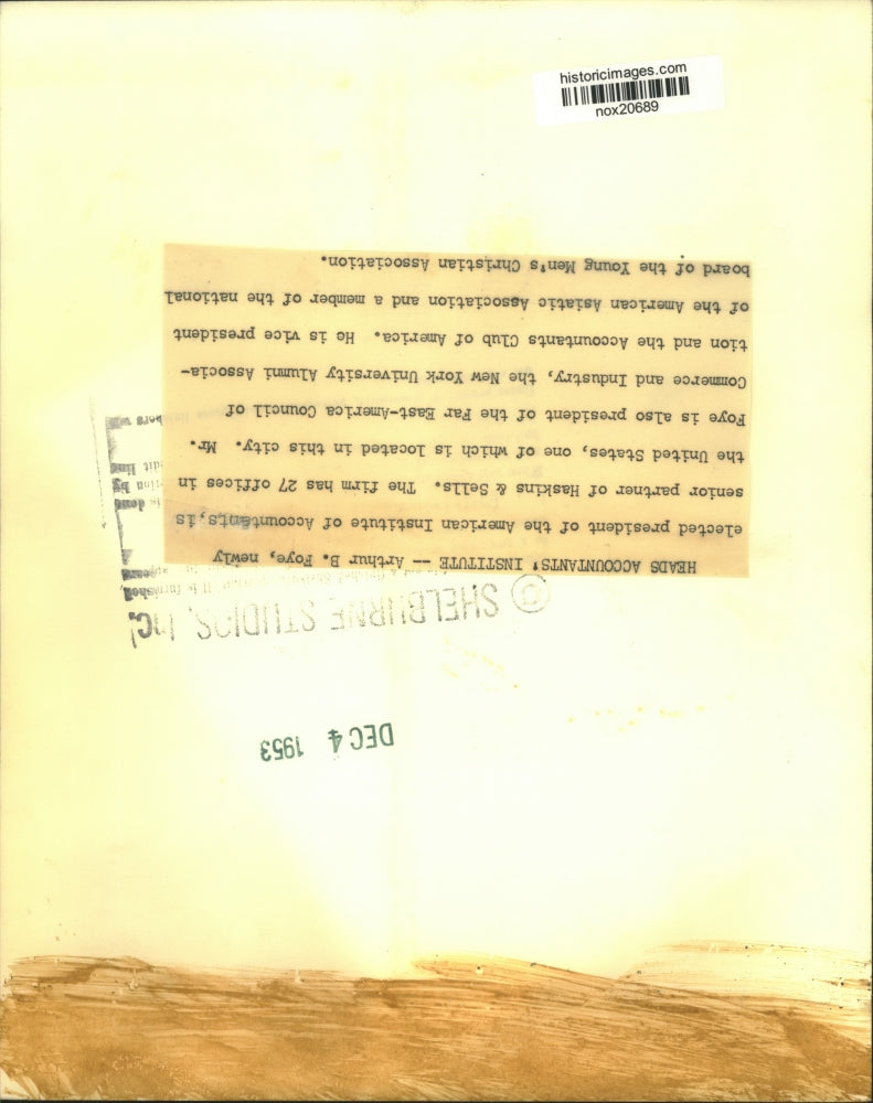 1953 Press Photo Arthur Foye, President of American Institute of Accountants