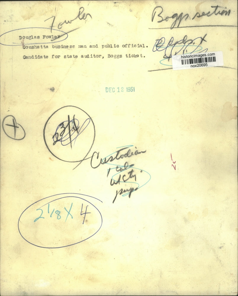 1951 Press Photo Douglas Fowler, Coushata business man and public official