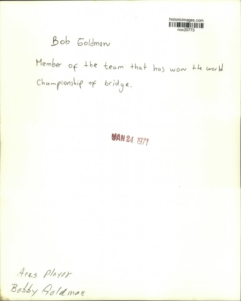 Load image into Gallery viewer, 1971 Press Photo Bob Goldman, World Championship of Bridge team winner
