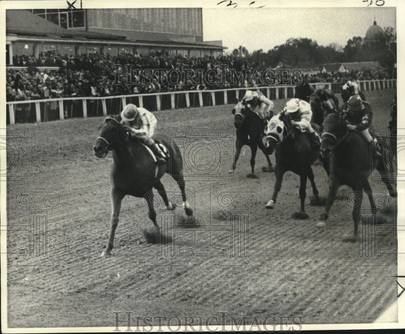 Load image into Gallery viewer, 1970 Press Photo Trusty Pro charges to win Thanksgiving Handicap at Fair Grounds
