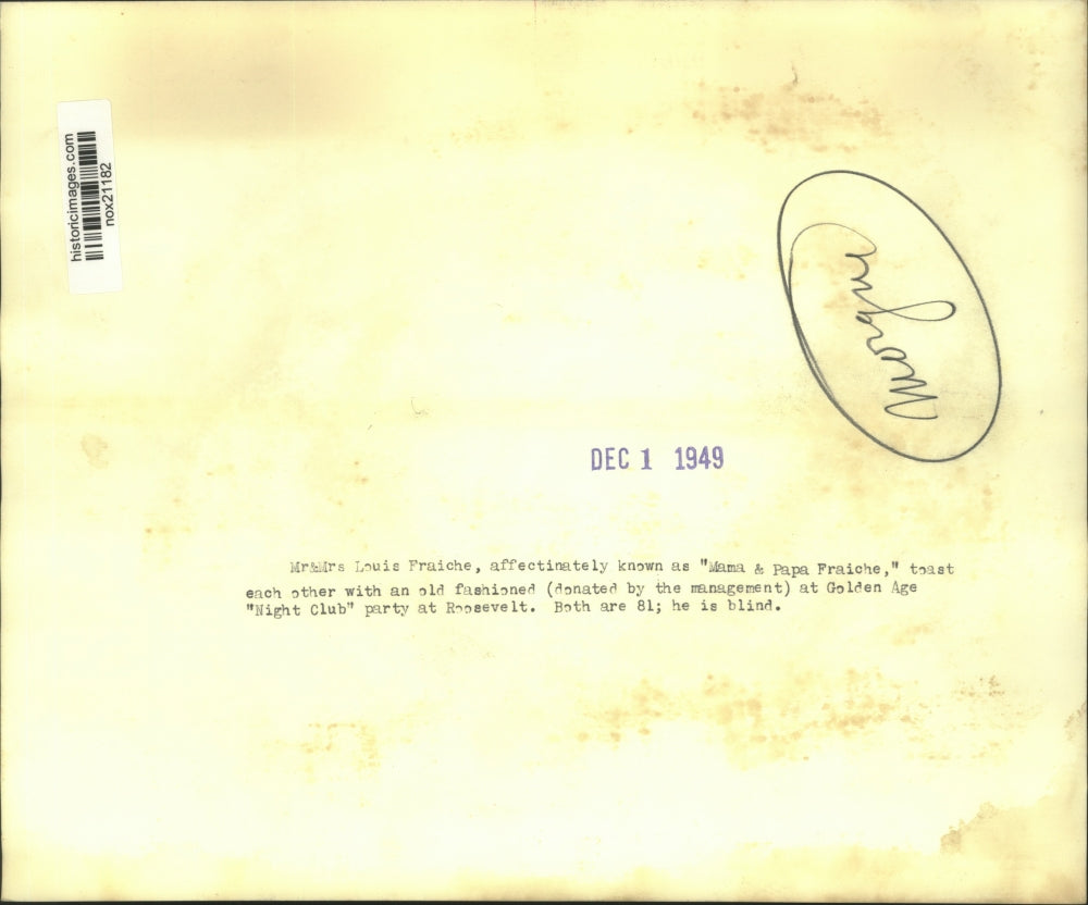 1949 Press Photo Mr. & Mrs. Louis Fraiche toast at Golden Age "Night Club"