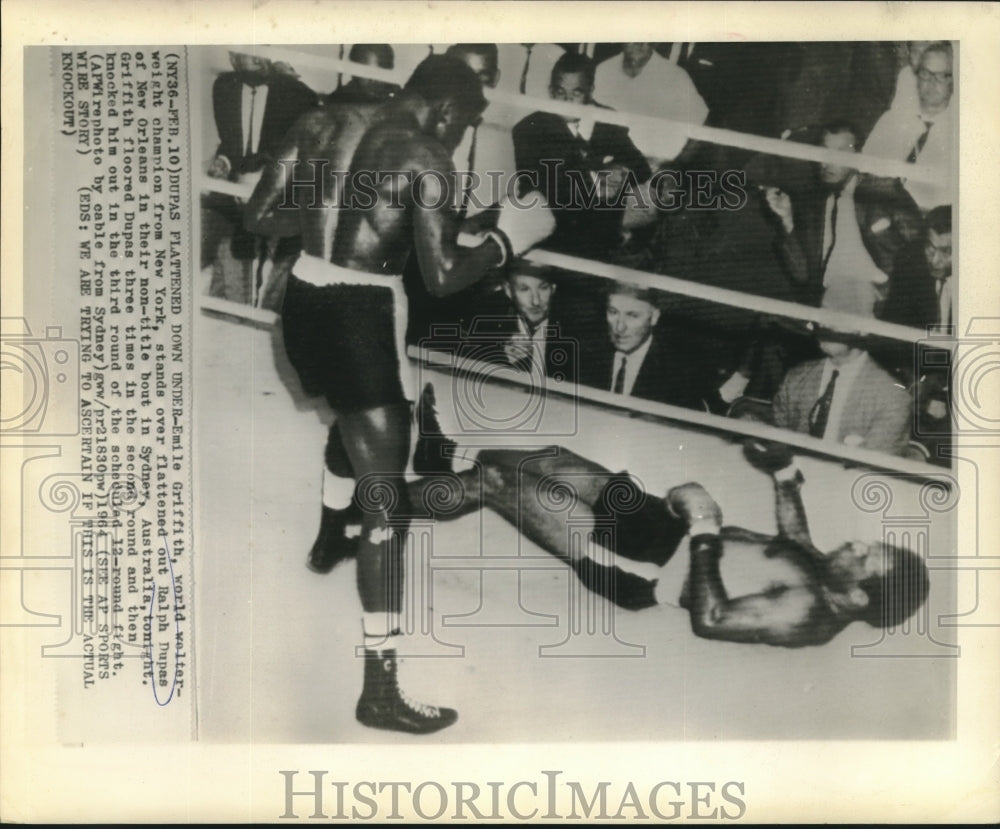 1964 Press Photo Emile Griffith stands over flattened Ralph Dupas - nox21397- Historic Images