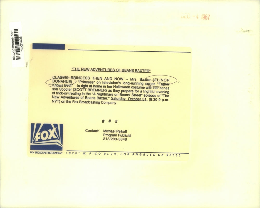 1987 Press Photo Elinor Donahue stars in "The New Adventures of Beans Baxter"