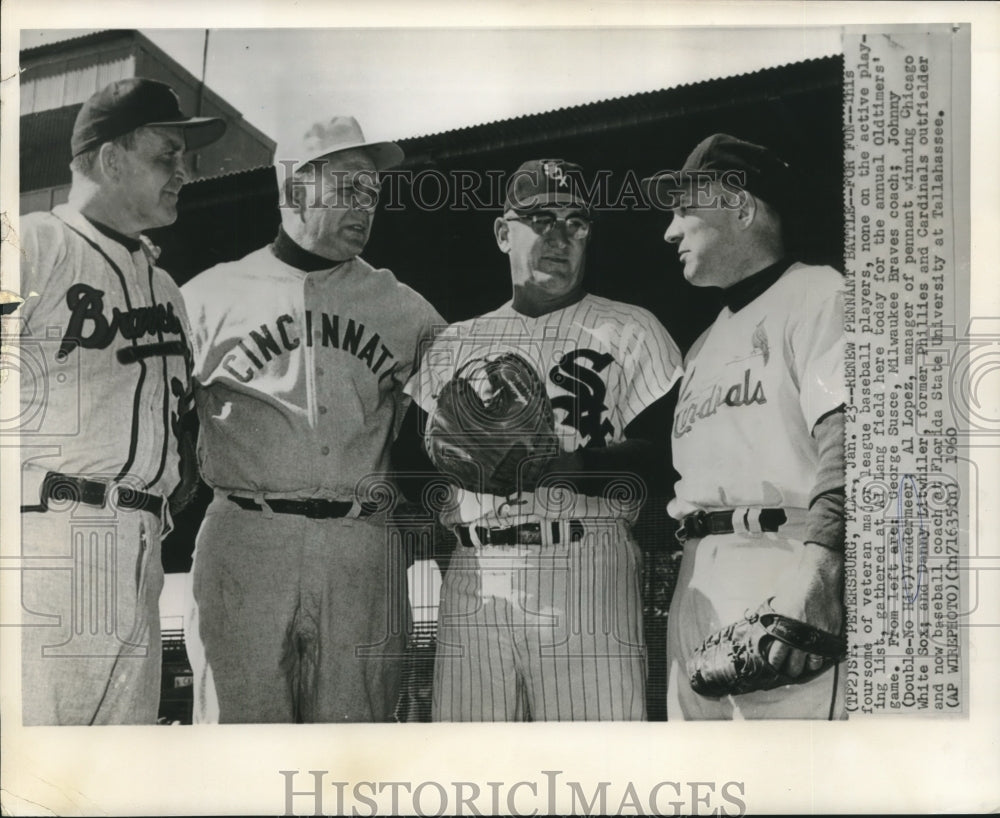1960 Press Photo Veteran major league baseball players gather for Oldtimers Game
