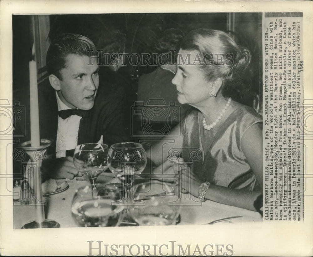 1958 Press Photo Heiress Barbara Hutton & son Lance in Beverly Hills.