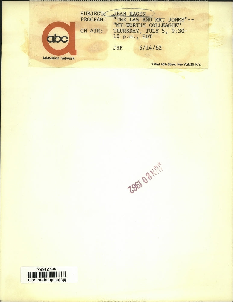 1962 Press Photo Jean Hagen stars in ABC's "The Law and Mr. Jones" - nox21668