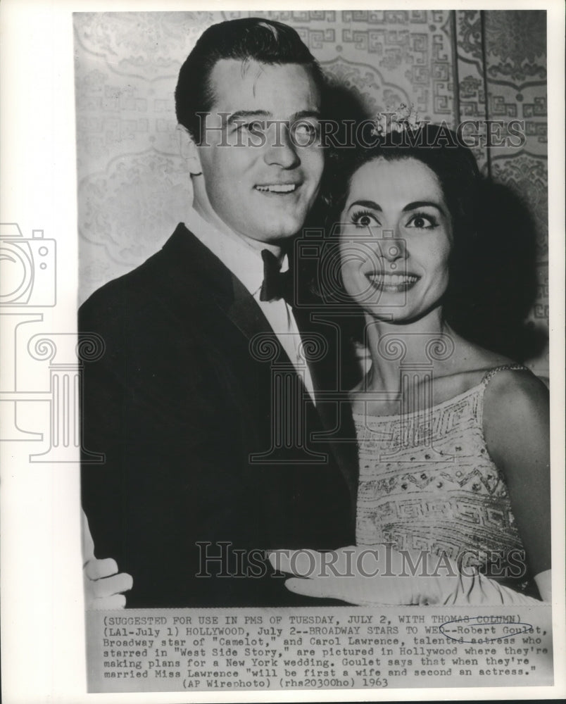 1963 Press Photo Robert Goulet and Carol Lawrence, actors, to wed in New York