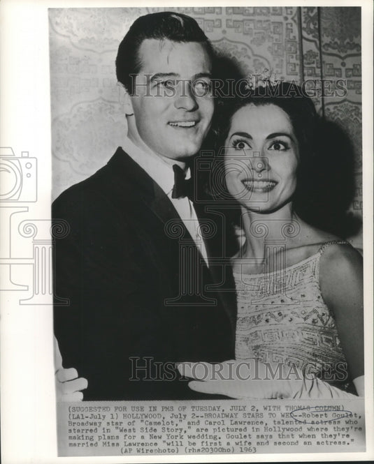 1963 Press Photo Robert Goulet and Carol Lawrence, actors, to wed in New York