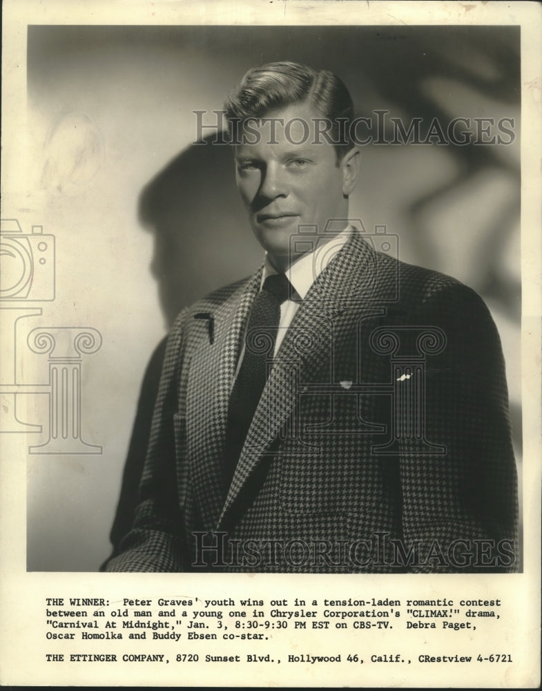 1956 Press Photo Peter Graves stars in CBS' "Carnival at Midnight." - nox21739