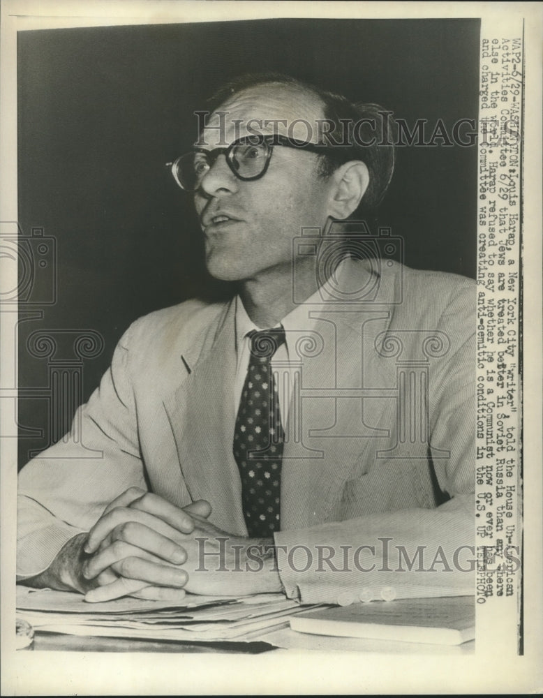 1953 Press Photo Louis Harap at the House Un-American Activities Committee