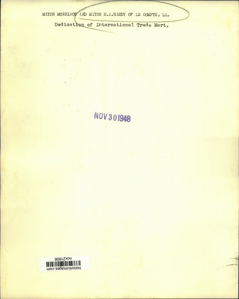 1948 Press Photo Mayors Morrison & Hardy at International Trade dedication.