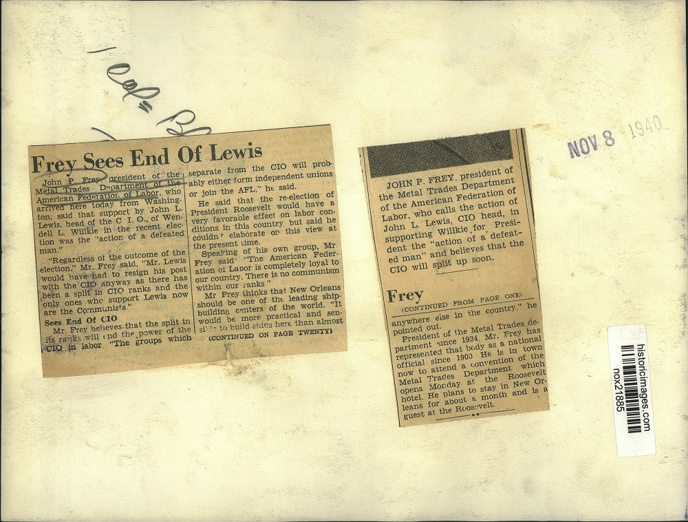 1940 Press Photo John P. Frey, President of Metal Trades Department of AFL-CIO