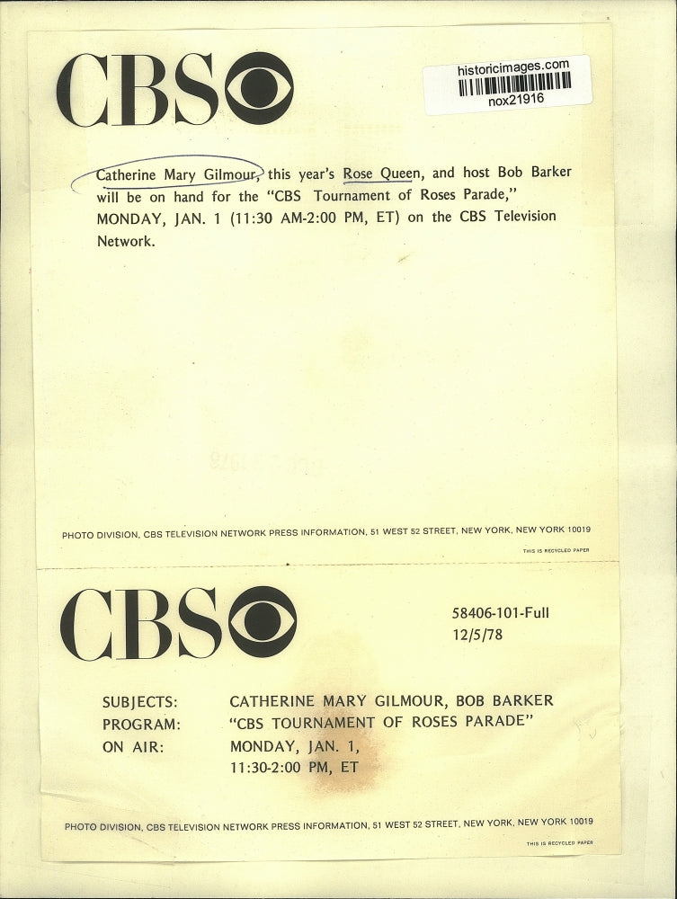 1978 Press Photo Rose Queen Catherine Mary Gilmour & Bob Barker host of parade