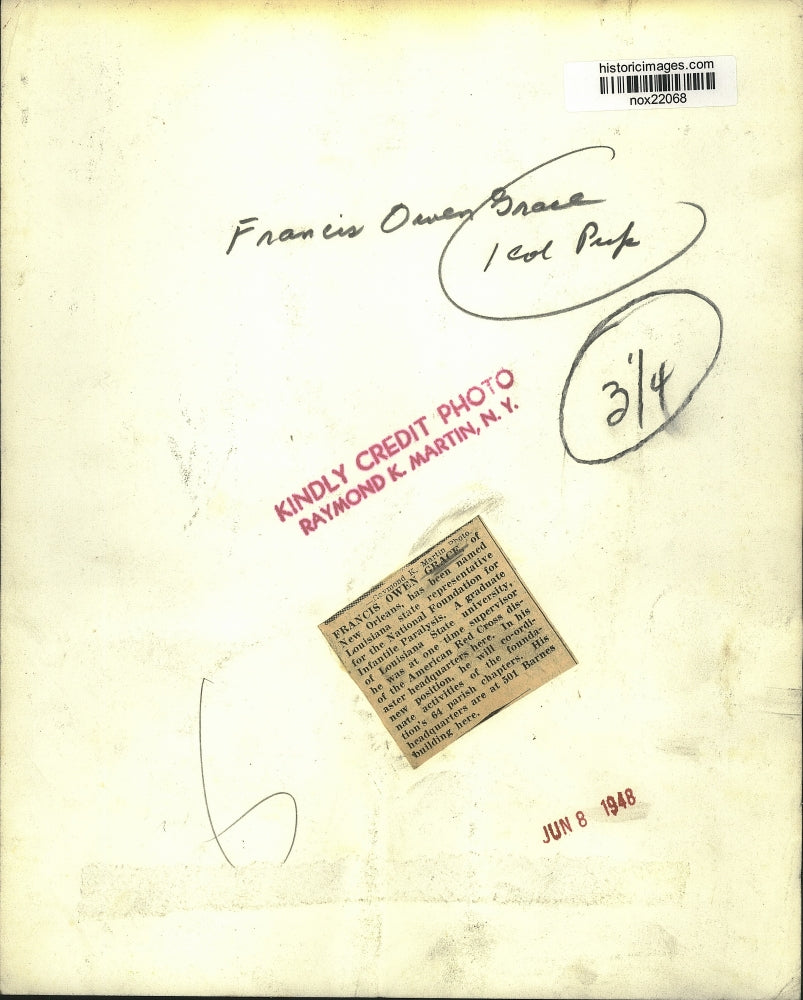 1948 Press Photo Francis Owen Grace, Infantile Paralysis Foundation of Louisiana