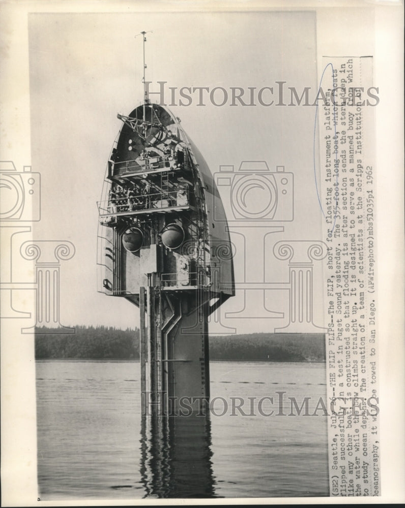 1962 Press Photo Research ship FLIP at Puget Sound test site. - nox22107