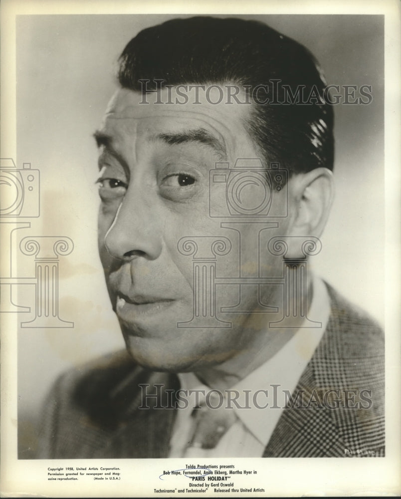 1958 Press Photo Fernandel stars in United Artists' "Paris Holiday" - nox22247