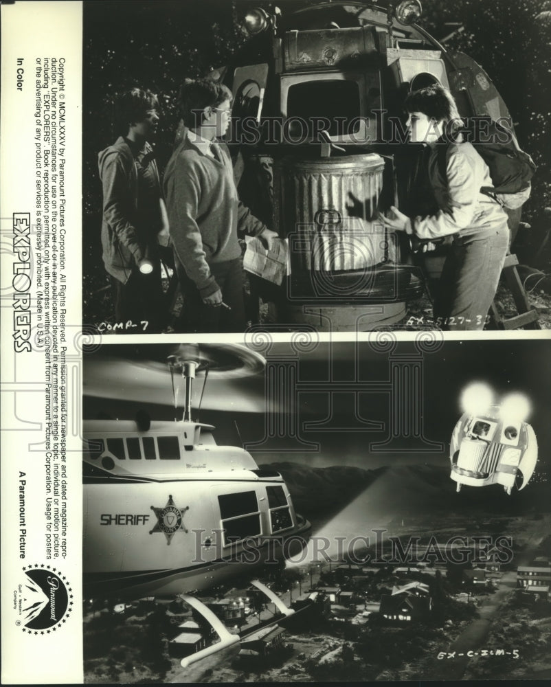 1985 Press Photo Actors Ethan Hawke, River Phoenix, Jason Presson in "Explorers"