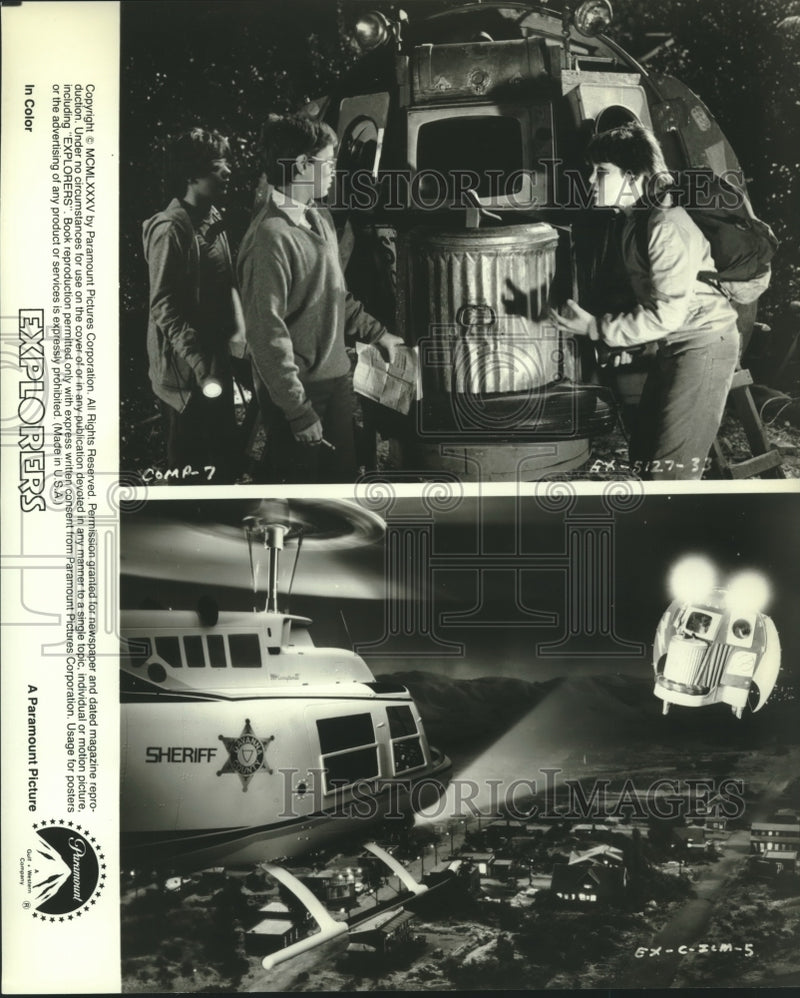 Load image into Gallery viewer, 1985 Press Photo Actors Ethan Hawke, River Phoenix, Jason Presson in "Explorers"
