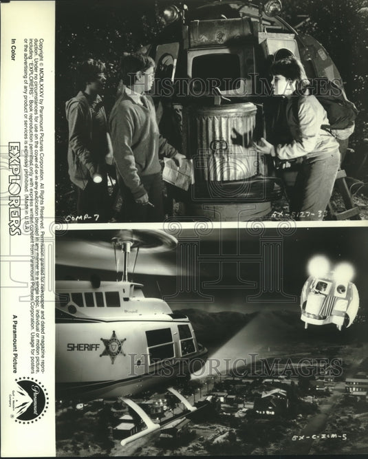 1985 Press Photo Actors Ethan Hawke, River Phoenix, Jason Presson in "Explorers"