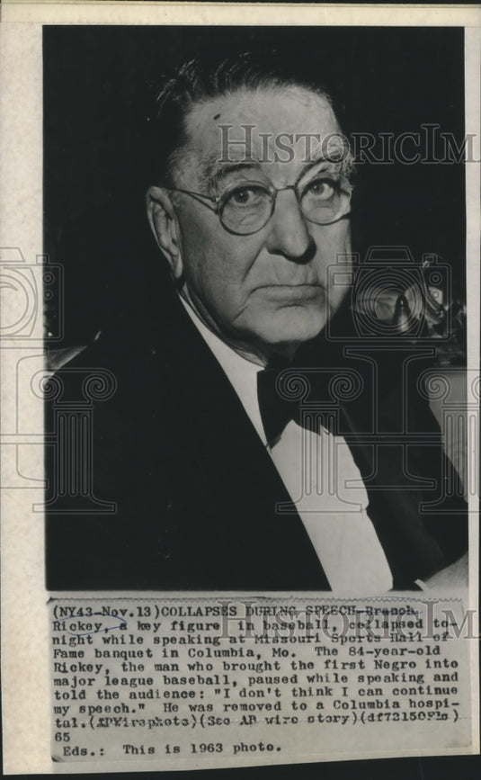 1963 Press Photo Branch Rickey, Baseball Key Figure, 84 years of age - nox22397