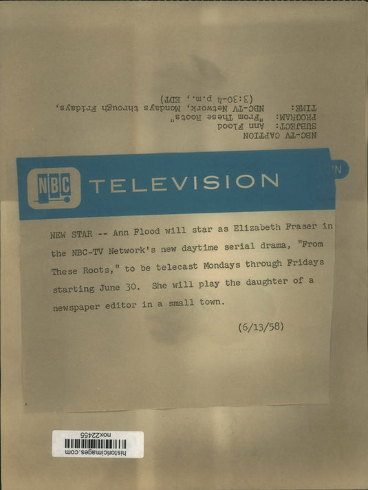 1958 Press Photo Ann Flood as Elizabeth Fraser in the NBC-TV, From These Roots