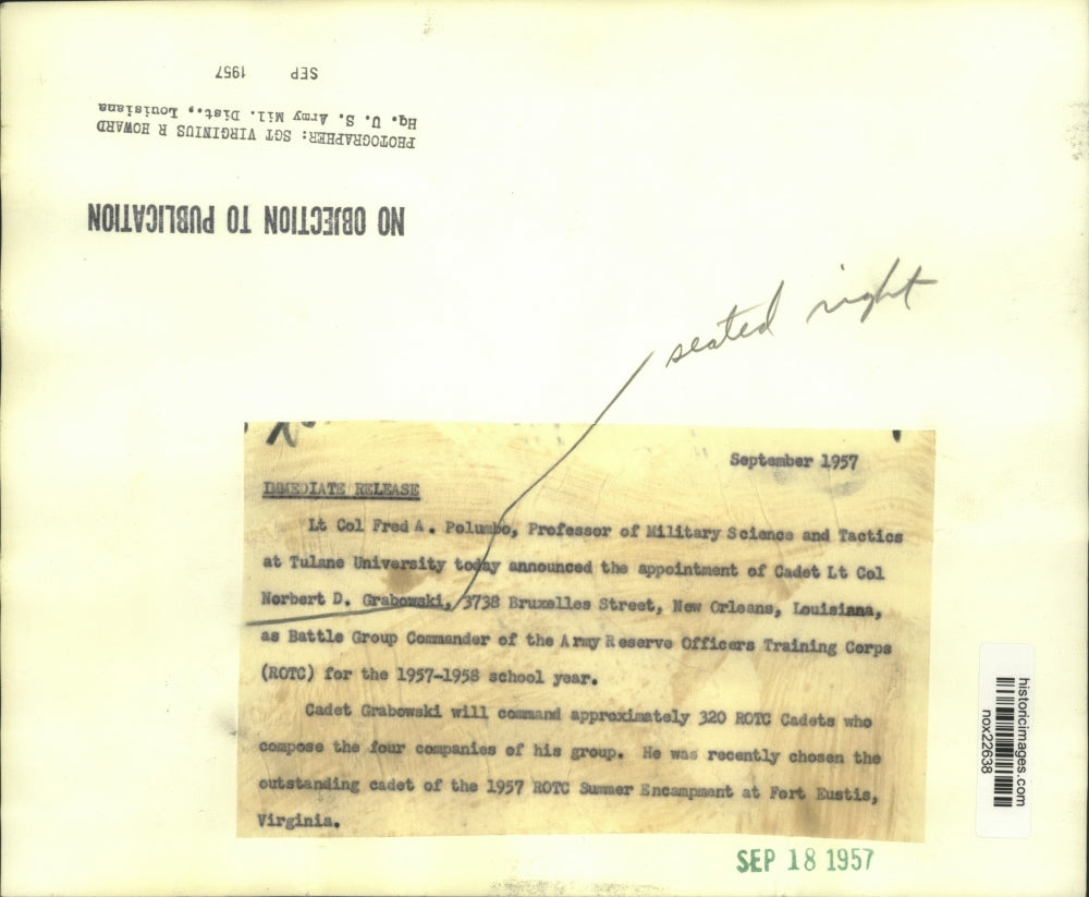 1957 Press Photo Lieutenant Colonel Fred A. Pelumbo & Others-Tulane University