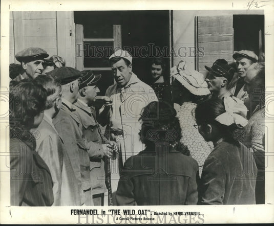 1957 Press Photo French Comedian Fernandel in "The Wild Oat" comedy show
