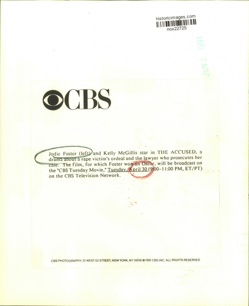 1991 Press Photo Actresses Jodie Foster, Kelly McGillis in "The Accused" on CBS