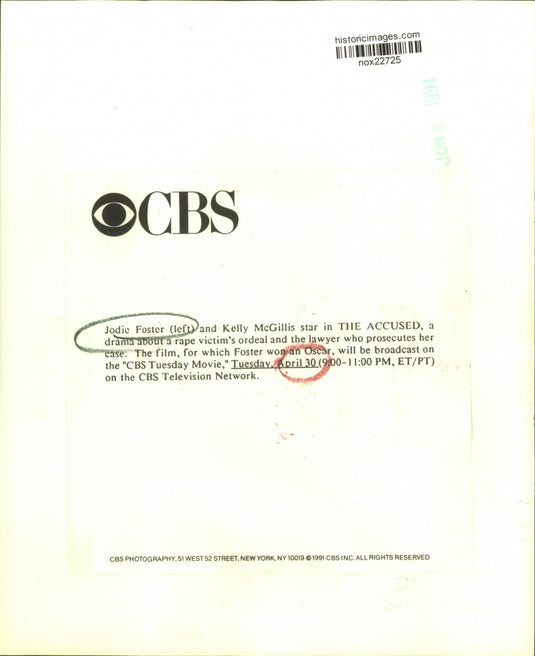1991 Press Photo Actresses Jodie Foster, Kelly McGillis in "The Accused" on CBS