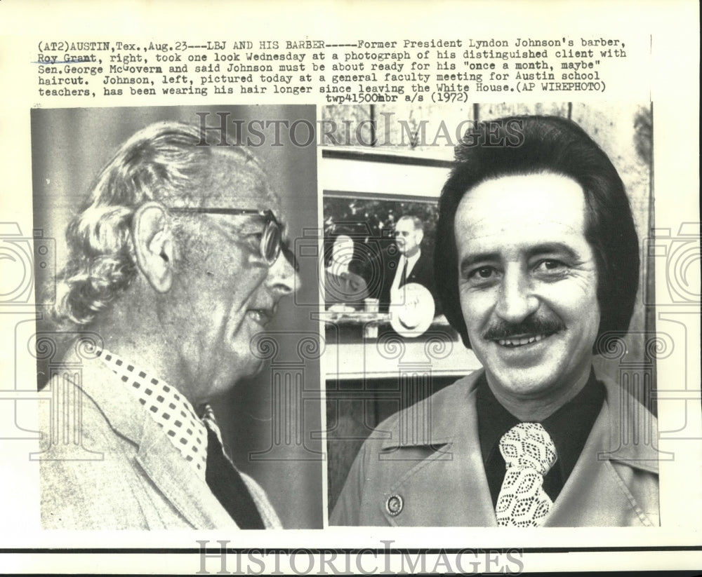 1972 Press Photo Former President Johnson &amp; His Barber Roy Grant - nox22903