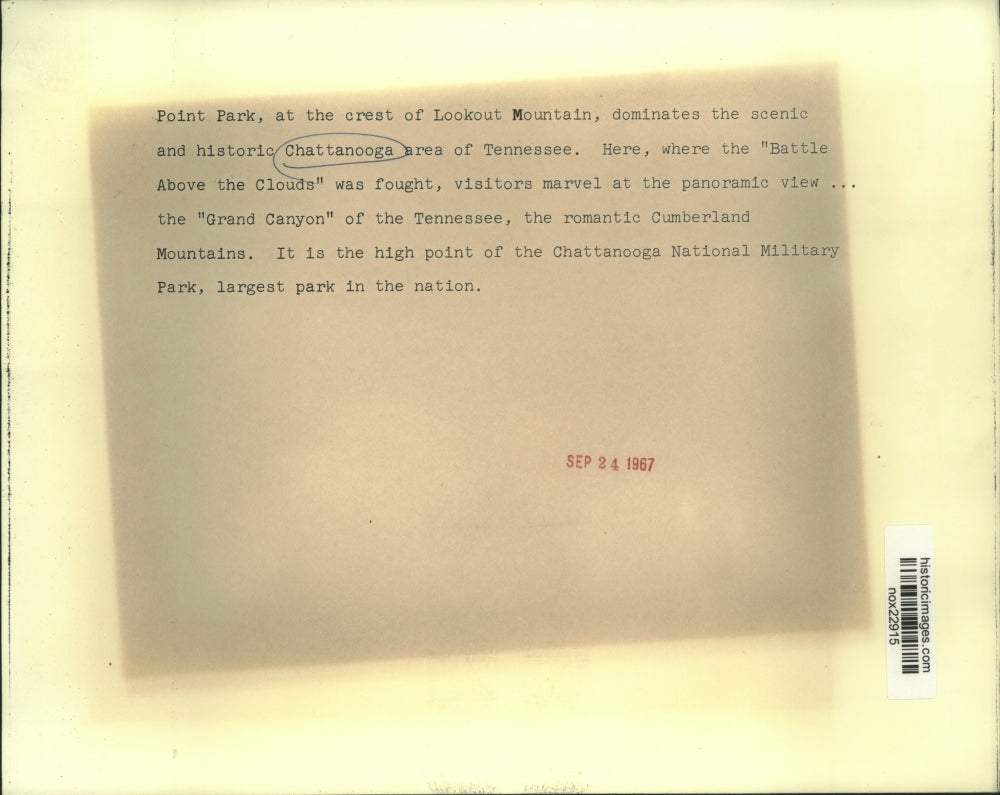 1967 Press Photo View from Lookout Mountain in Chattanooga Park, Tennessee