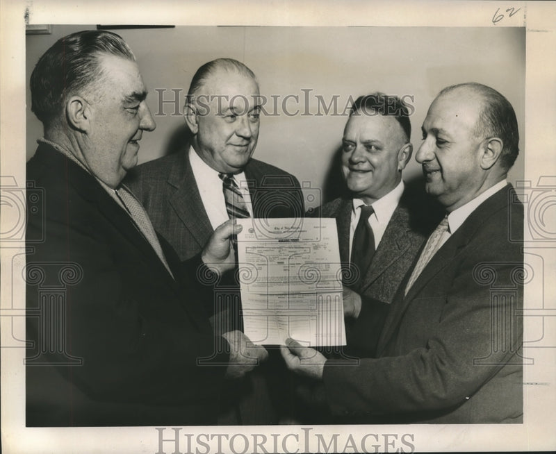 Load image into Gallery viewer, 1958 Press Photo Builder Gets Permit for Construction from City, New Orleans
