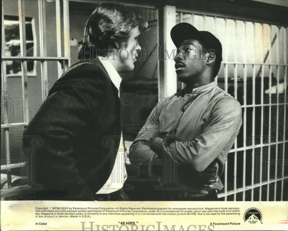 1982 Press Photo Actors Nick Nolte, Eddie Murphy in "48 Hrs." - nox22939