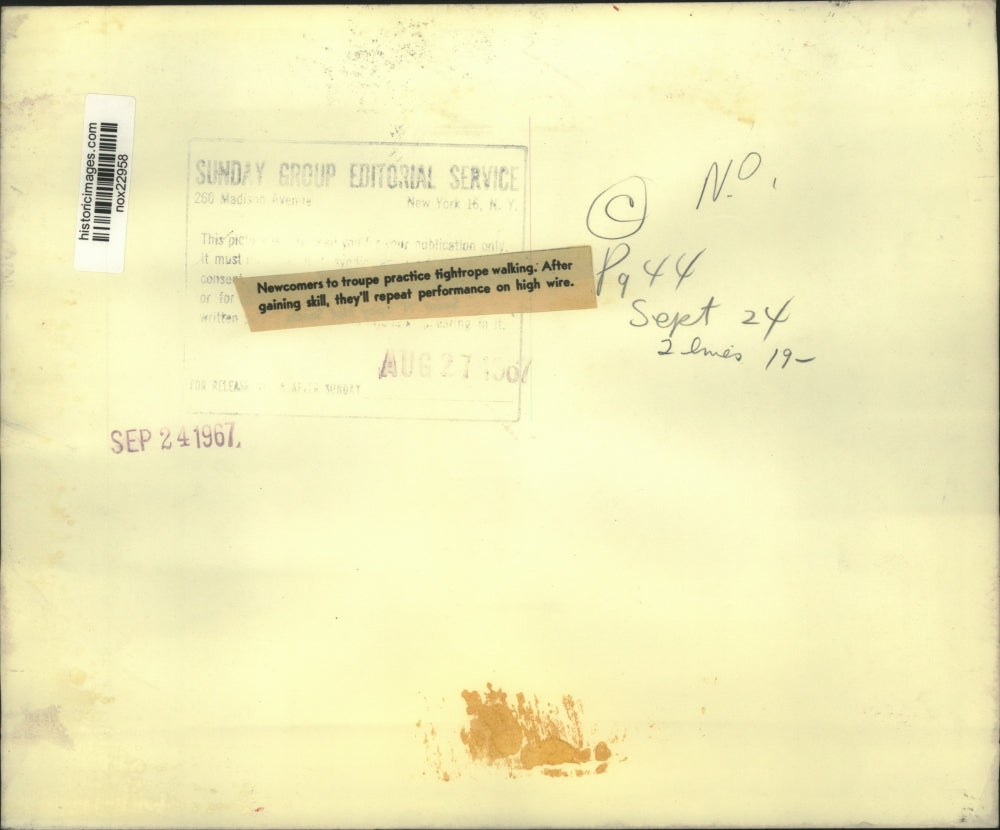 1967 Press Photo Troupe Newcomers Practice Tightrope Walking - nox22958