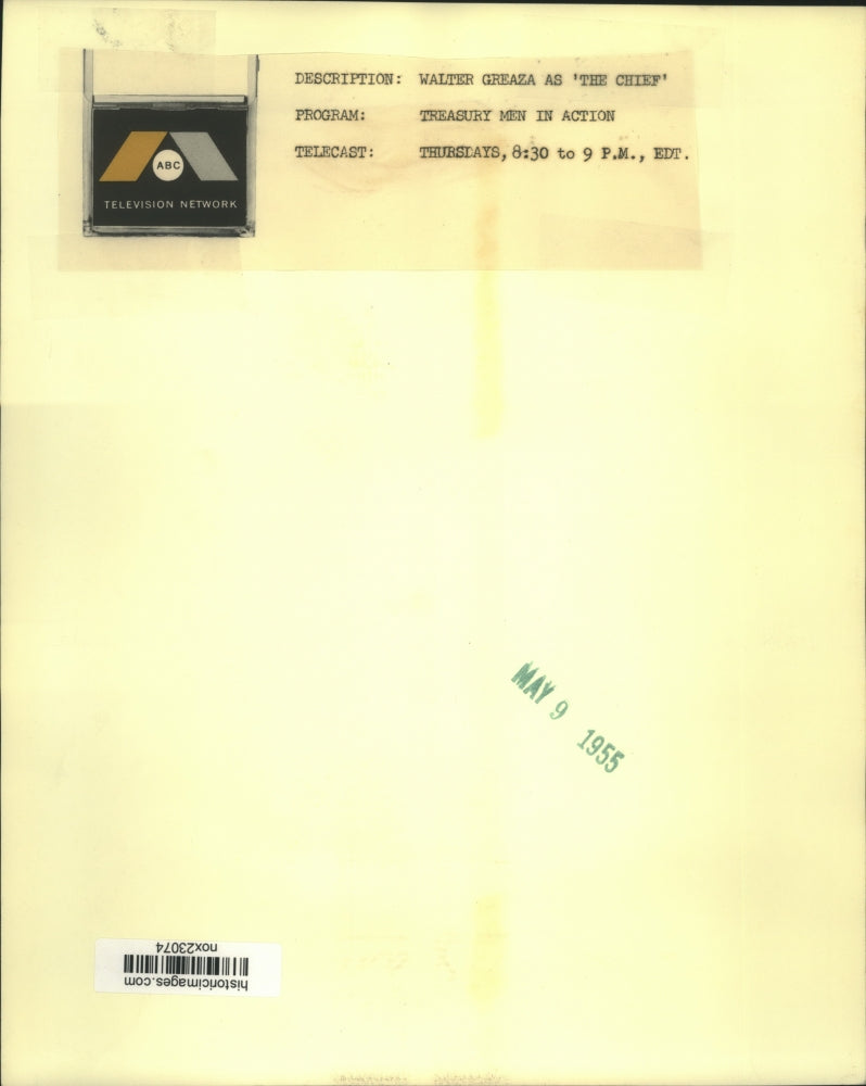 1955 Press Photo Actor Walter Greaza in "Treasury Men in Action" - nox23074