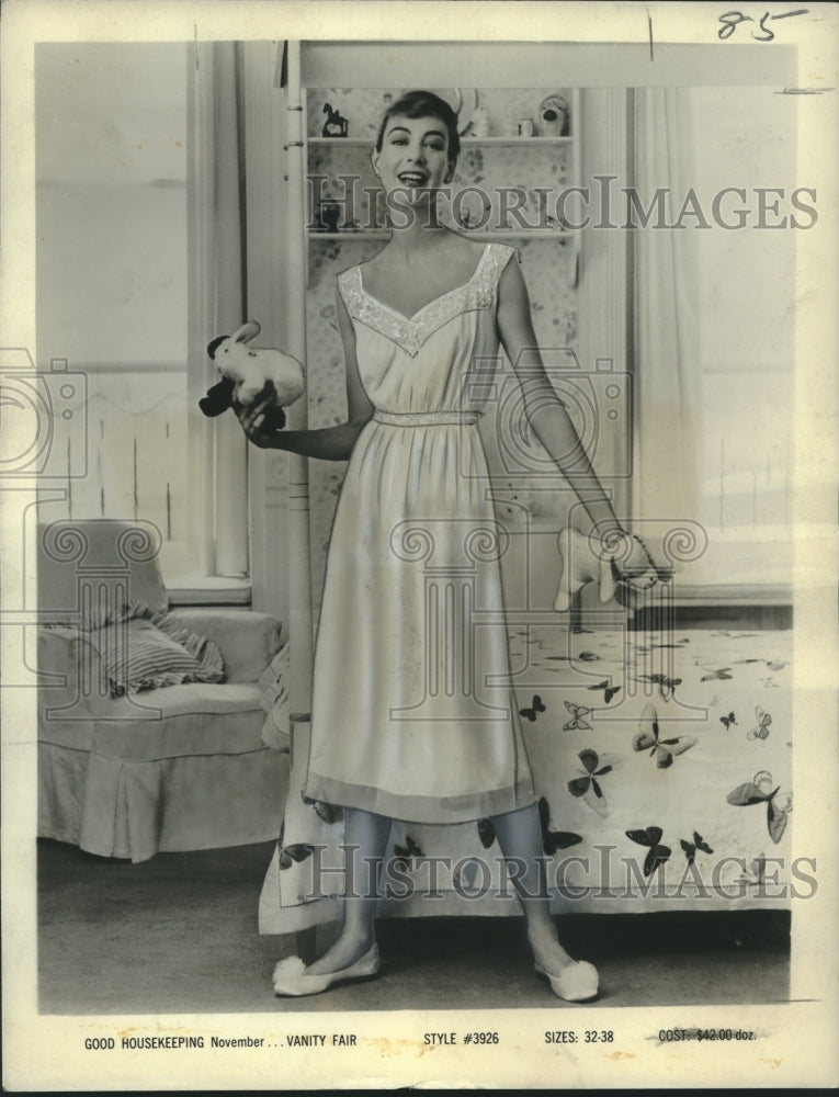 1955 Press Photo Vanity Fair Nightgown Shown in Good Housekeeping - nox23118