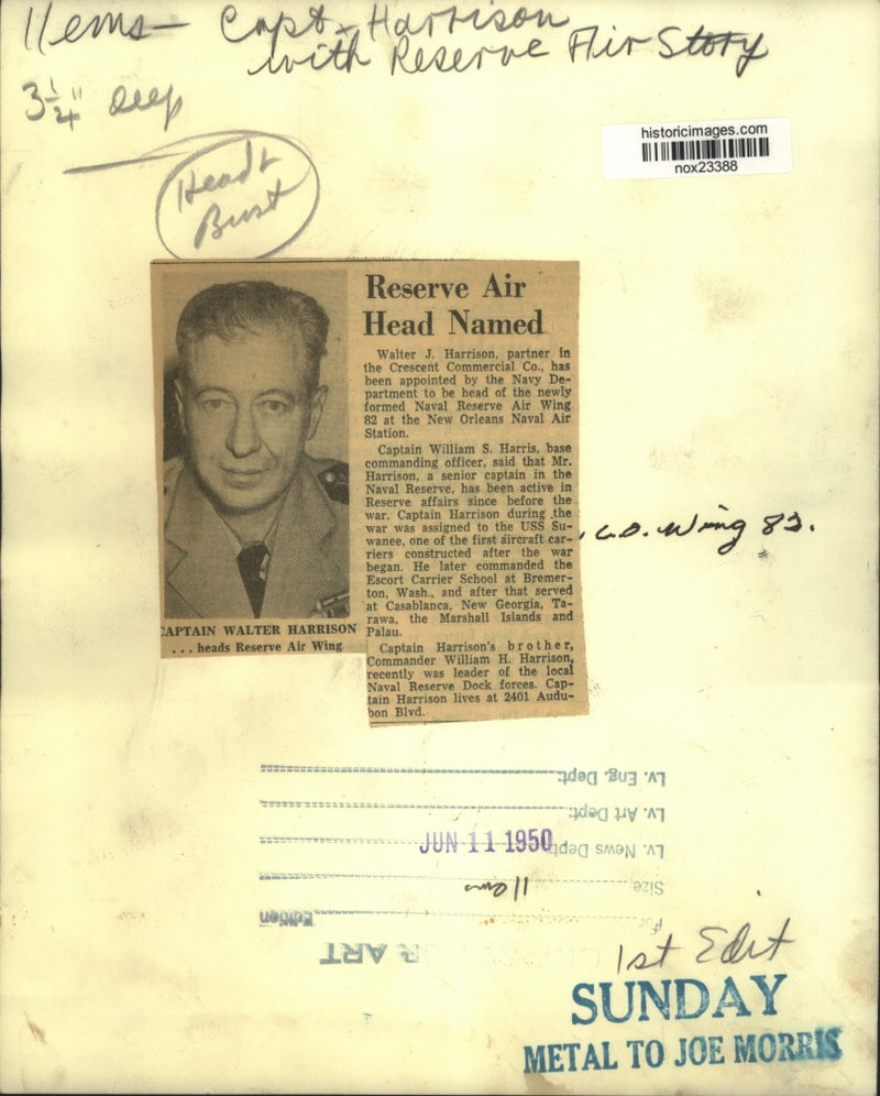 Load image into Gallery viewer, 1950 Press Photo Head of New Orleans Naval Reserve Wing, Walter J. Harrison
